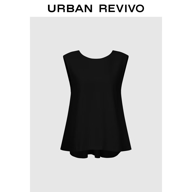 URBAN REVIVO UR2024秋季女装时髦气质褶皱设计感飘带连衣裙UWG740195 正黑 M 179元