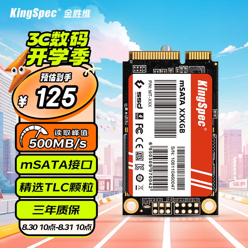 KingSpec 金胜维 256GB SSD固态硬盘 mSATA接口 精选TLC颗粒 读速500MB/S 一体机/笔记