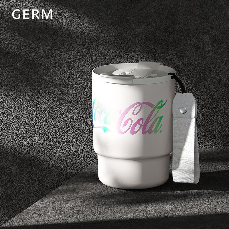 germ 可口可乐联名水杯咖啡杯大容量双饮车载杯子竹简款保温杯 炫彩白 360ml 