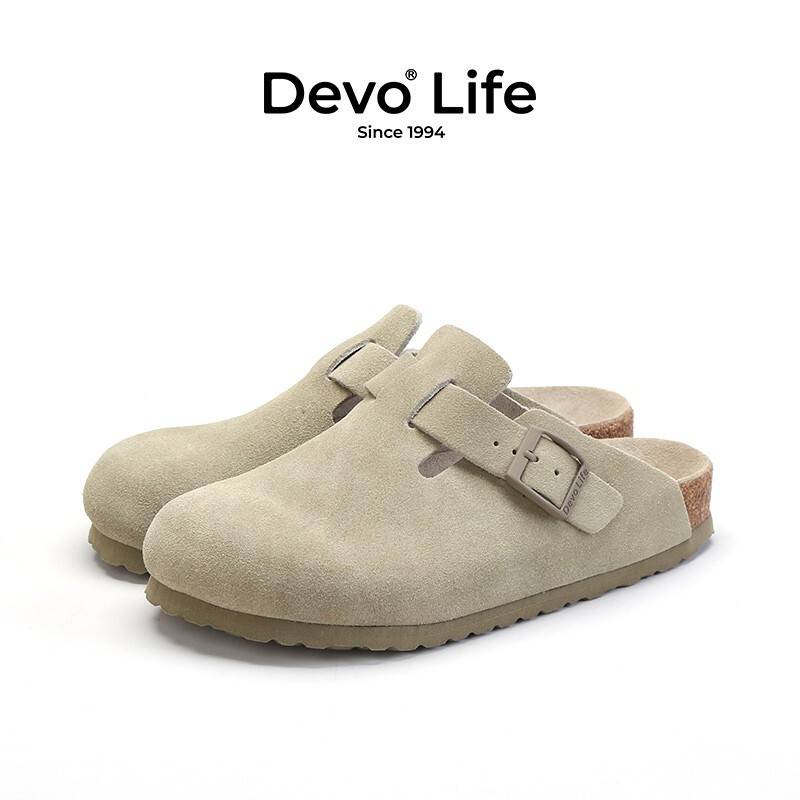 Devo 的沃 软木拖鞋女包头鞋外穿真皮休闲半包复古情侣半拖懒人鞋 269元（需