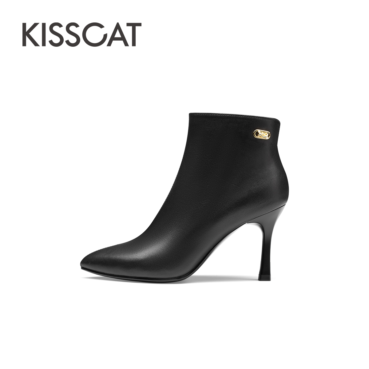 KISSCAT 接吻猫 2023冬季新款短靴高级气质高跟靴尖头细跟时装靴女 809元（需