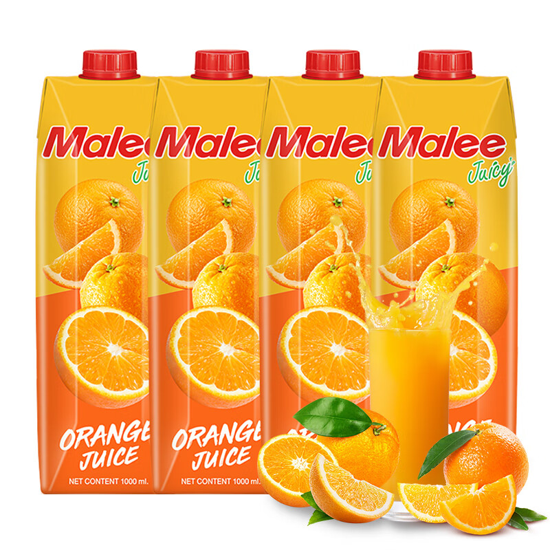 Malee 玛丽 泰国进口果汁饮料 橙汁 大瓶聚会餐饮装饮品1L*4瓶 33元