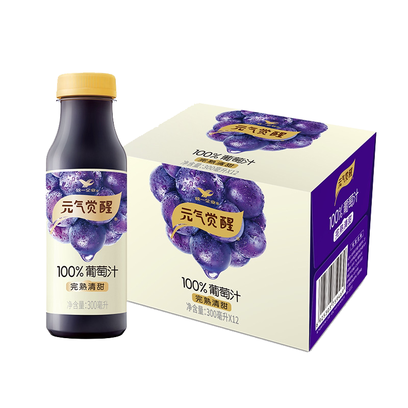 移动端：统一 元气觉醒 100%葡萄汁 300ml*12瓶 55元（淘金币可抵3.75元起）