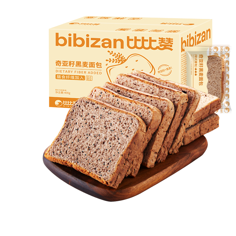 需首购、pLu会员:比比赞（BIBIZAN）奇亚籽黑全麦面包1000g/箱 9.5元