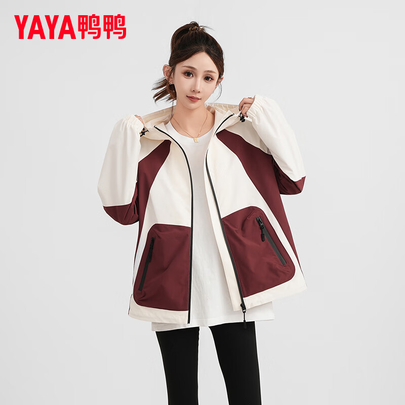 YAYA 鸭鸭羽绒服 鸭鸭（YAYA）外套女2024秋季新款女装时尚拼色休闲运动连帽