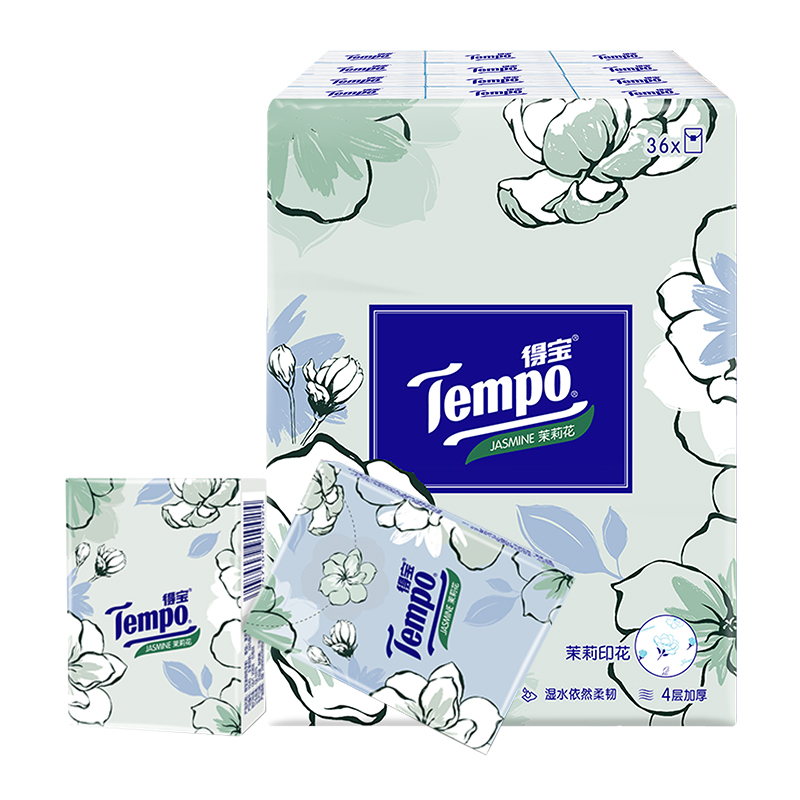 得宝 Tempo 手帕纸纸巾面纸4层清新茉莉小包小包装7张36包 18.91元