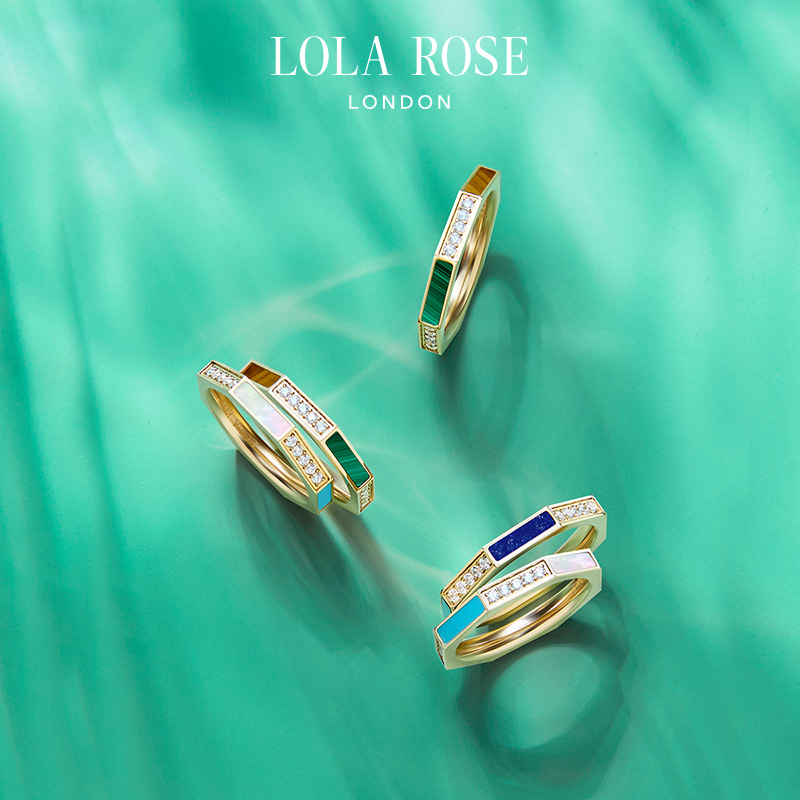 LOLA ROSE 八边形系列高级轻奢叠带风格戒指生日礼物 J码-白母贝&绿松石-LR70031