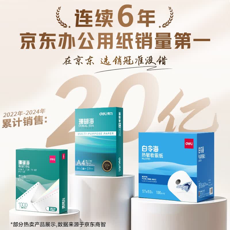 得力 珊瑚海A4复印纸 80g 500张 单包装 22.9元 - 86线报
