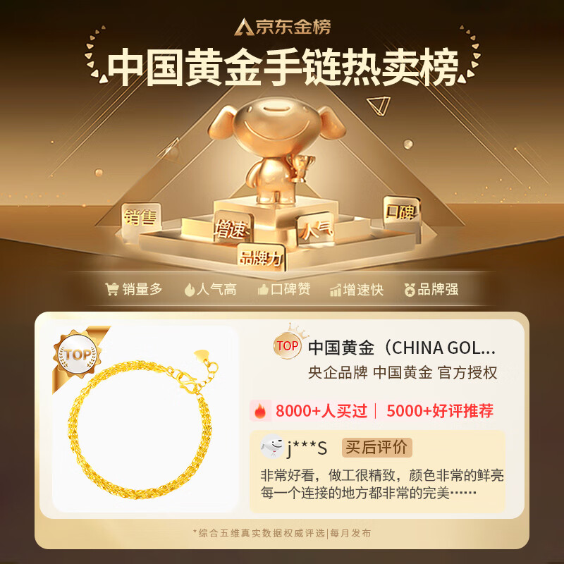 中国黄金 凤尾足金手链 女款 约1.3克 1540.5元 - 线报酷