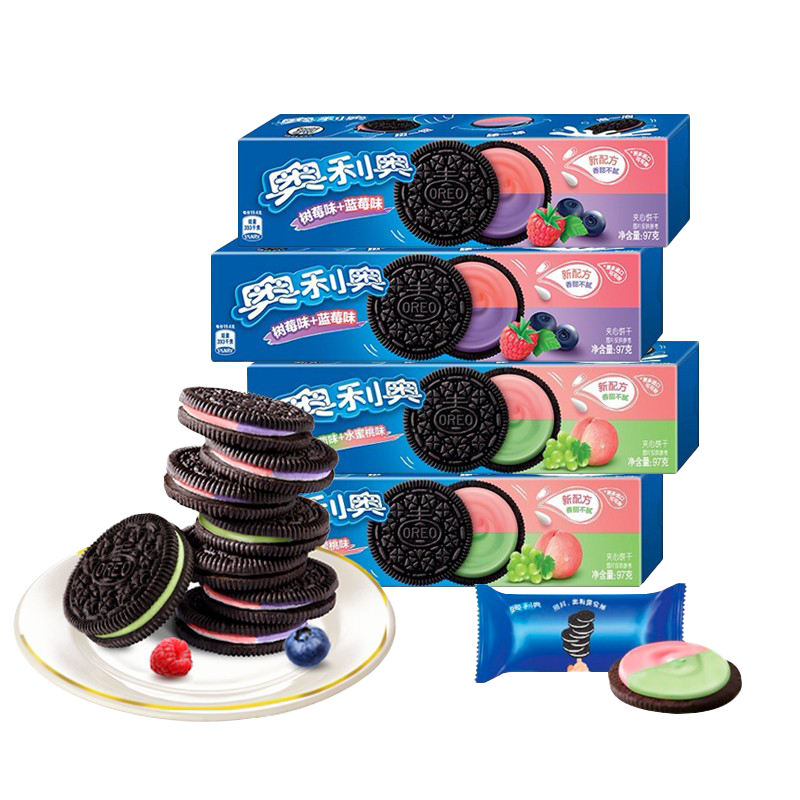 plus会员:奥利奥（Oreo）夹心饼干缤纷双果味双口味装97gX4零食早餐下午茶 14.9