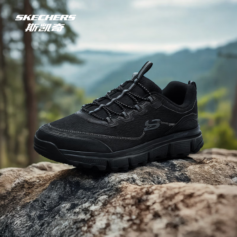 SKECHERS 斯凯奇 2024新款男士户外登山鞋轻便耐磨提拉方便穿脱大底 全黑色/BBK