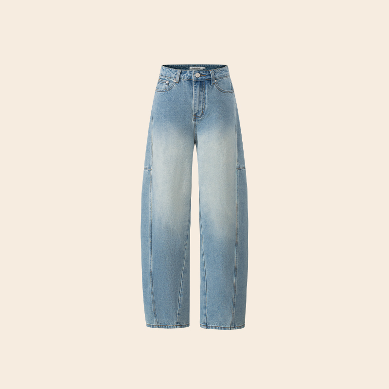 移动端：CLIMAX VISION 怀旧水洗分割拼接弯刀牛仔裤女显瘦直筒宽松长裤女 351