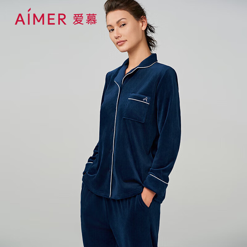 Aimer 爱慕 秋冬睡衣女保暖海岛绒长袖长裤家居服套装AM469201梵绒蓝色160 299元