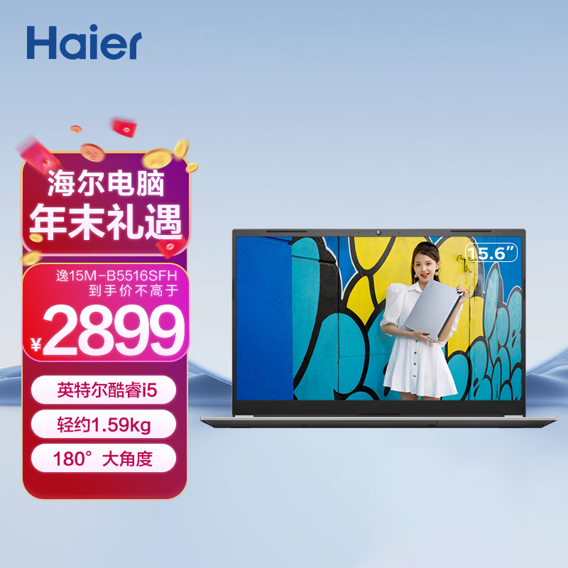 Haier 海尔 15.6英寸金属笔记本电脑 商务办公影音娱乐轻薄本 逸15M 11代i5 （16G