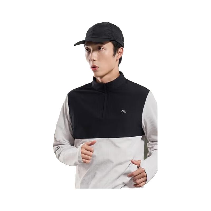 京东京造 长袖t恤男排汗透气薄绒发热打底户外跑步浅卡其 L 黑色+浅卡其 69.