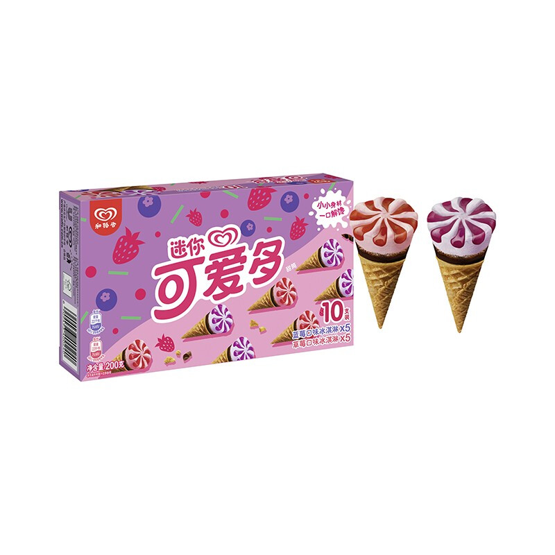WALL'S 和路雪 可爱多和路雪 迷你可爱多甜筒 蓝莓草莓口味冰淇淋 20g*10支 雪