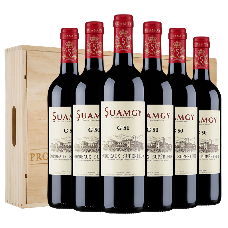 Suamgy 圣芝 G50红酒整箱法国波尔多AOC干红葡萄酒木箱礼盒装750ml×6 406.6元