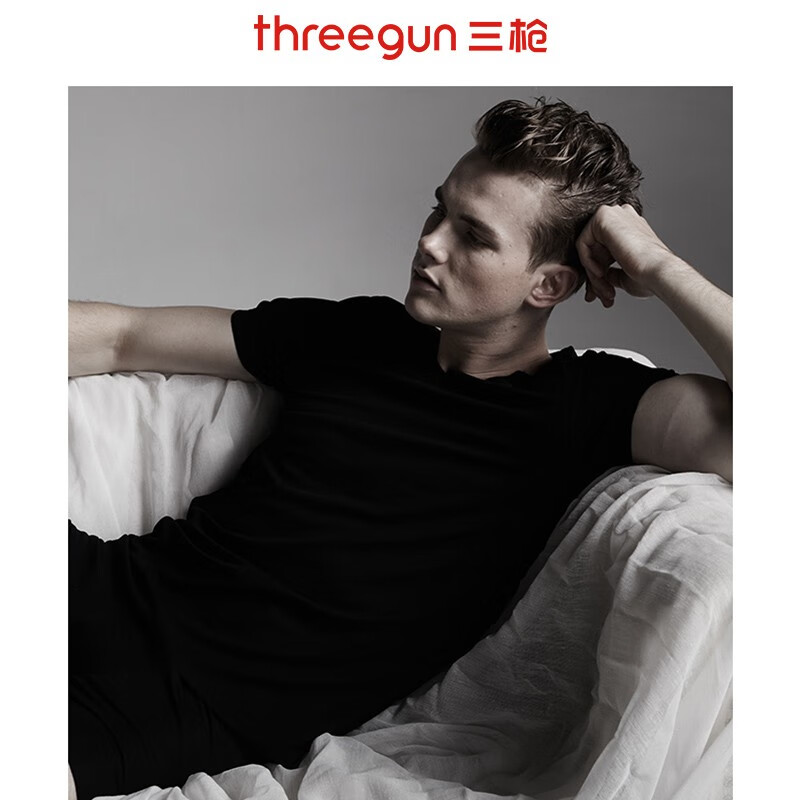 THREEGUN 三枪 男士T恤丝柔皮马棉无痕V领男商务上衣白色打底透气汗衫 	黑 L 12