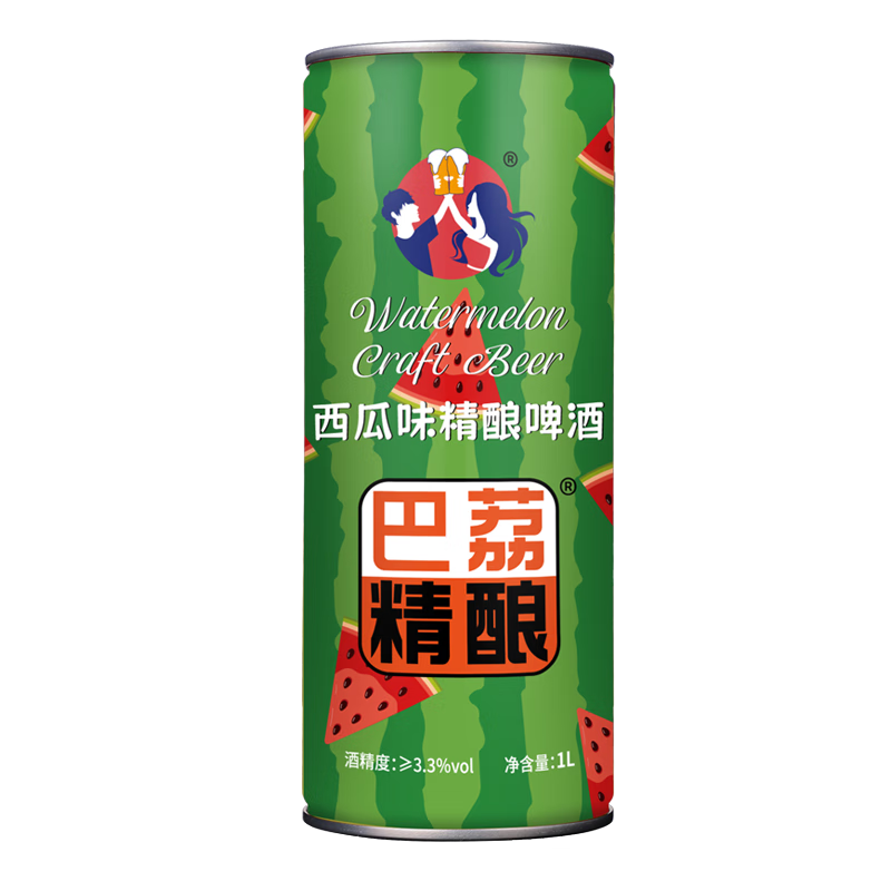 巴荔 精酿啤酒精酿果酒 德式小麦 西瓜味果酒 1L 2罐 14.9元