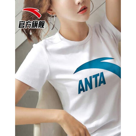 ANTA 安踏 短袖t恤女2021年夏季新品轻薄透气宽松圆领运动大LOGO 纯净白-1 XL/女