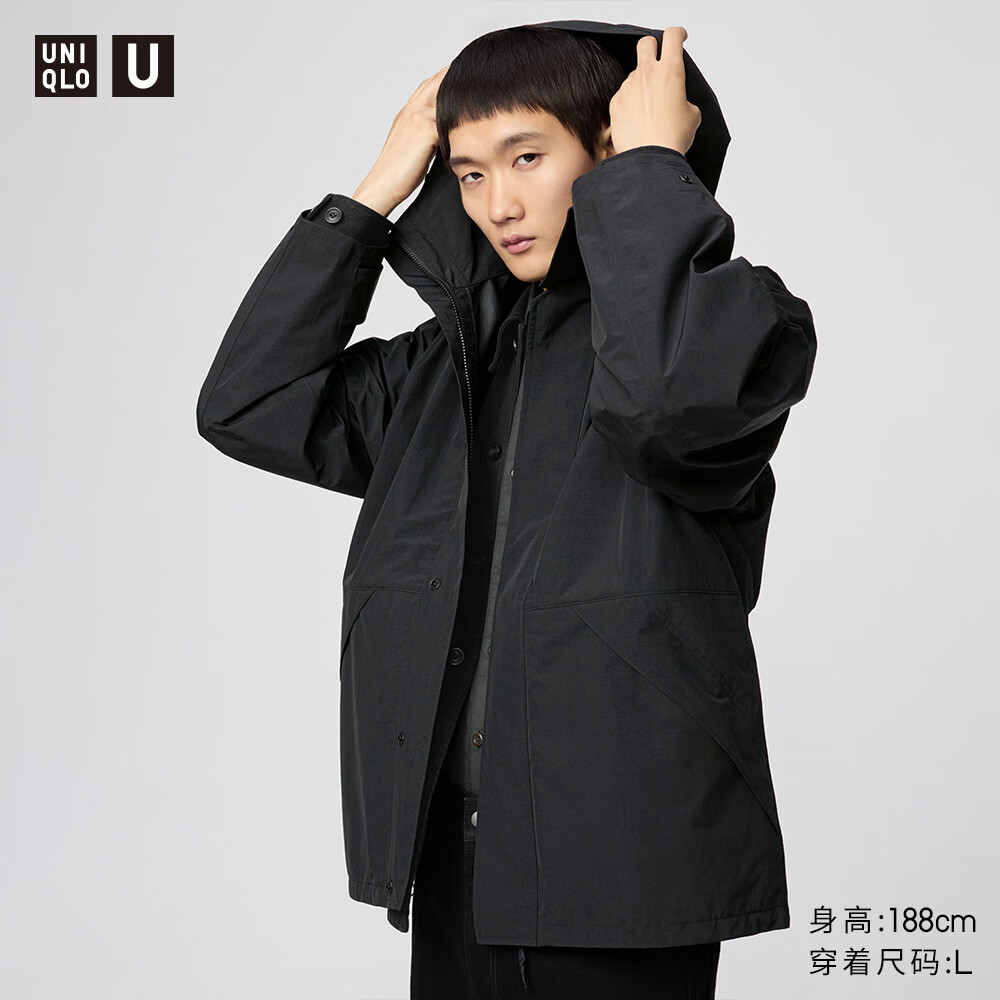 UNIQLO 优衣库 合作款男装女装 BLOCKTECH休闲连帽外套479412 09 黑色 S 299元