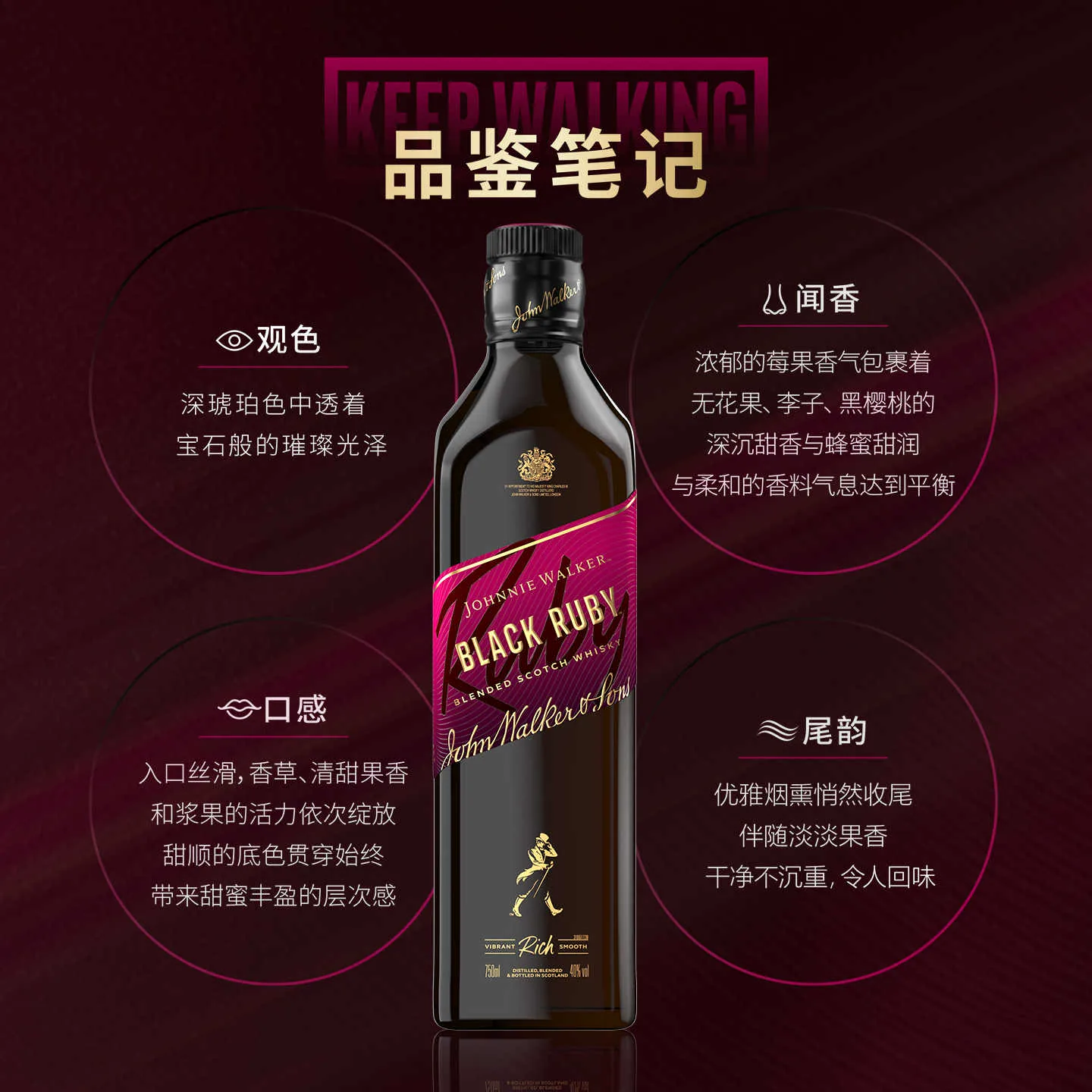 尊尼获加 黑牌Ruby黑宝石 40%VOL 750ml 苏格兰威士忌 156.03元 - 线报酷