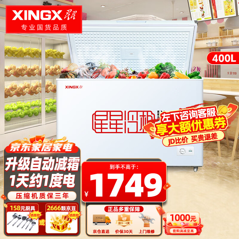 XINGX 星星 冰柜商用一级能效 超市厨房雪糕保鲜单温冷柜 400升商用冷柜 400R 1