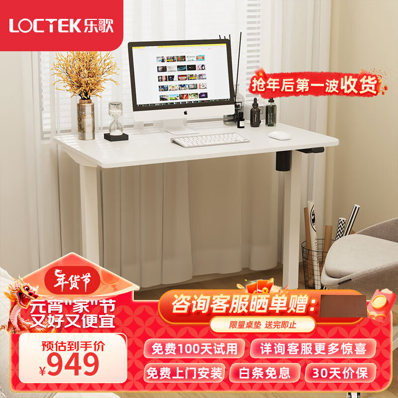 Loctek 乐歌 电动升降桌电脑桌站立办公家用写字书桌 E1/1m雅白色套装 性价比