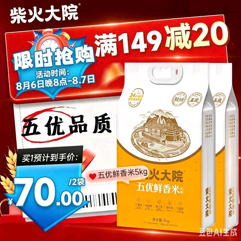 柴火大院 五优鲜香米5kg*2袋 60元（需用券）