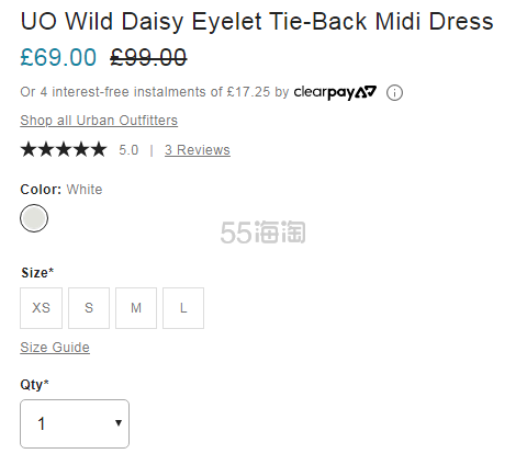 UO Wild Daisy Eyelet Tie-Back 白色蕾丝连衣裙