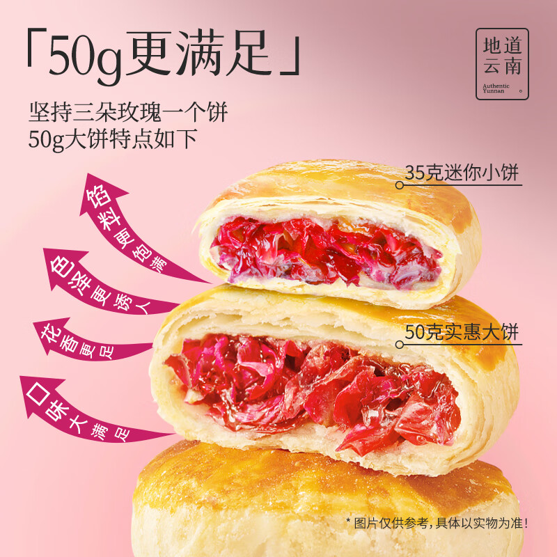 嘉华食品 jiahua food 嘉华鲜花饼 经典玫瑰花饼50g*10枚30天短保云南特产饼干糕