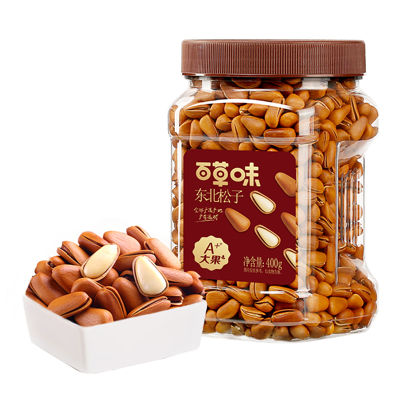 PLUS会员：百草味 东北松子500g 大颗粒罐装500g*3件 112.44元（合37.48元/件）