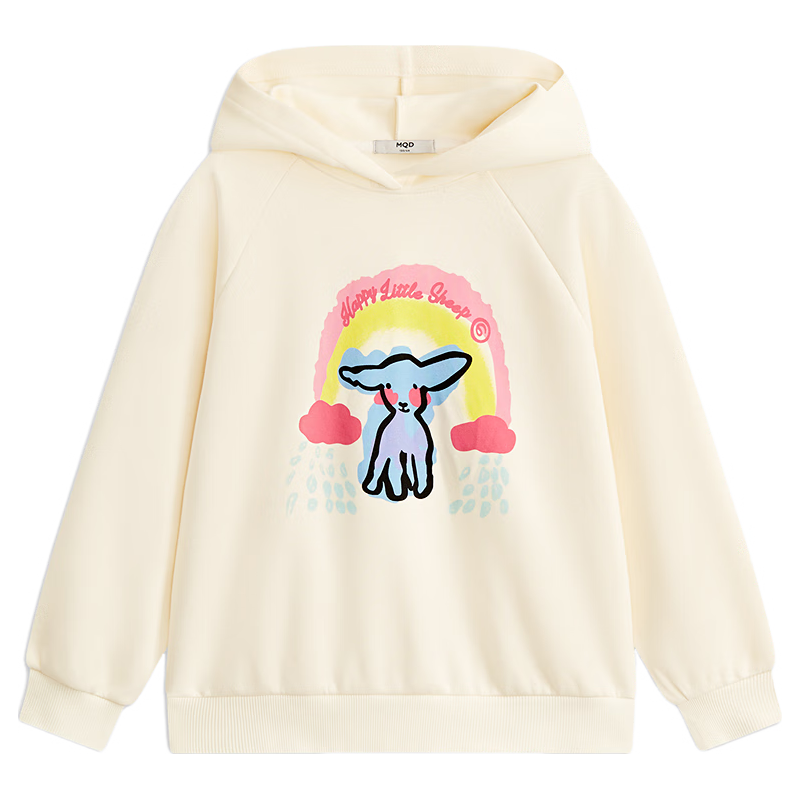 马骑顿 童装女大童24春学院风卡通休闲百搭连帽卫衣 米白 120cm 49元