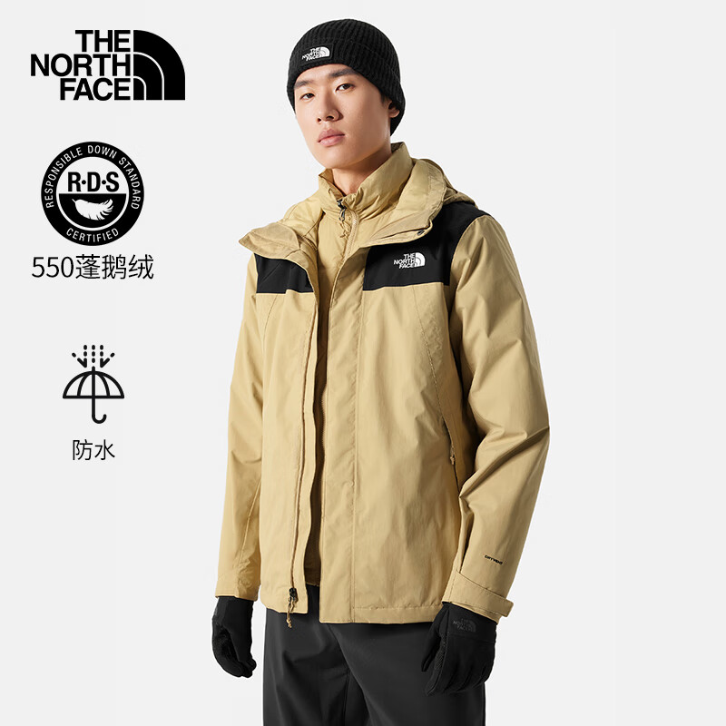 THE NORTH FACE 北面 三合一冲锋衣男户外保暖羽绒内胆892A 卡其色/LK5 XL ￥1499