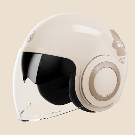 AXK 新国标3C认证摩托车电动车头盔四季款高清防雾双镜片男女通用均码 奶茶