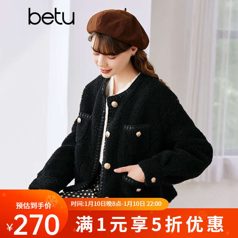 Betu 百图 女士圆领复古短外套 2211T84 黑色 M ￥269.5