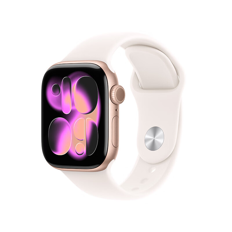 Apple Watch Series 11 智能手表 GPS版 42mm 玫瑰金色铝金属表壳 淡桃粉色运动型表