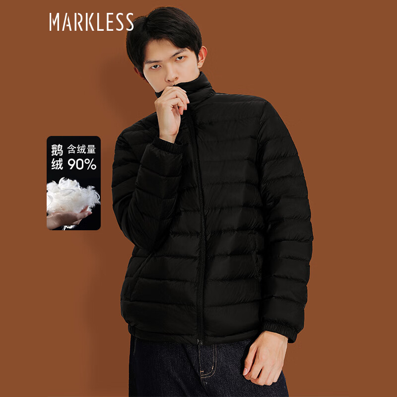 Markless 羽绒服男23年冬季90鹅绒防波水外套男士保暖 YRB3305M-2 黑色 L 169元（需