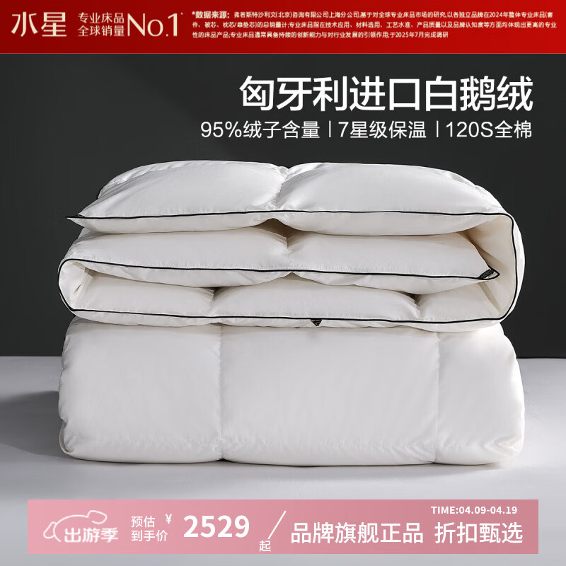 水星家纺 A类95%白鹅绒暖气被子匈牙利进口鹅绒春秋羽绒被芯 匈牙利白鹅绒