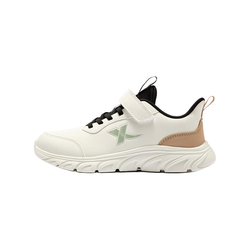 特步 童鞋儿童跑鞋男童中大童网布防滑缓震跑鞋魔术贴搭扣运动跑鞋 帆白/