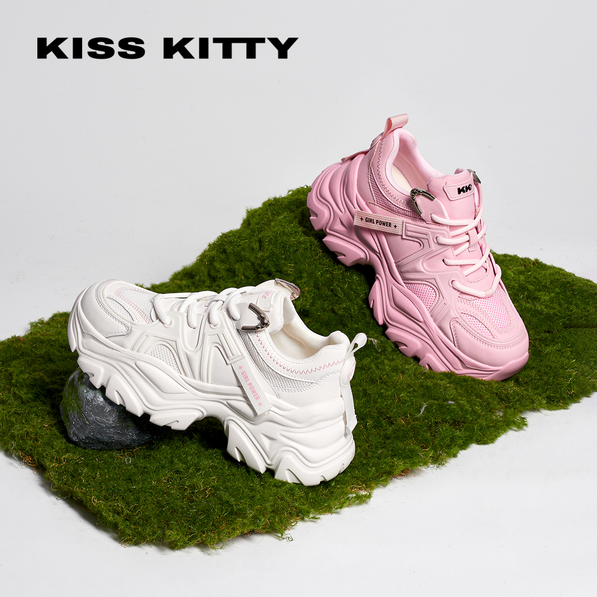 Kiss Kitty KISSKITTY2024年春季新款猫耳朵老爹鞋厚底增高时尚休闲鞋运动鞋 593元
