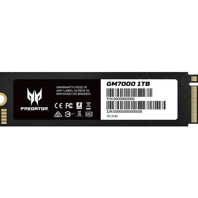 PLUS会员：宏碁掠夺者（PREDATOR）1TB SSD固态硬盘 M.2接口(NVMe协议) GM7000系列｜N