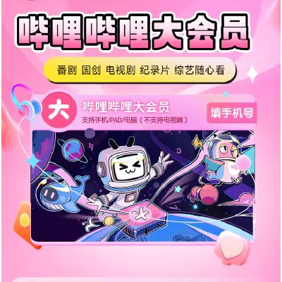 Bilibili 哔哩哔哩大会员 大会员年卡12个月 95.94元+1206淘金币（需领券）