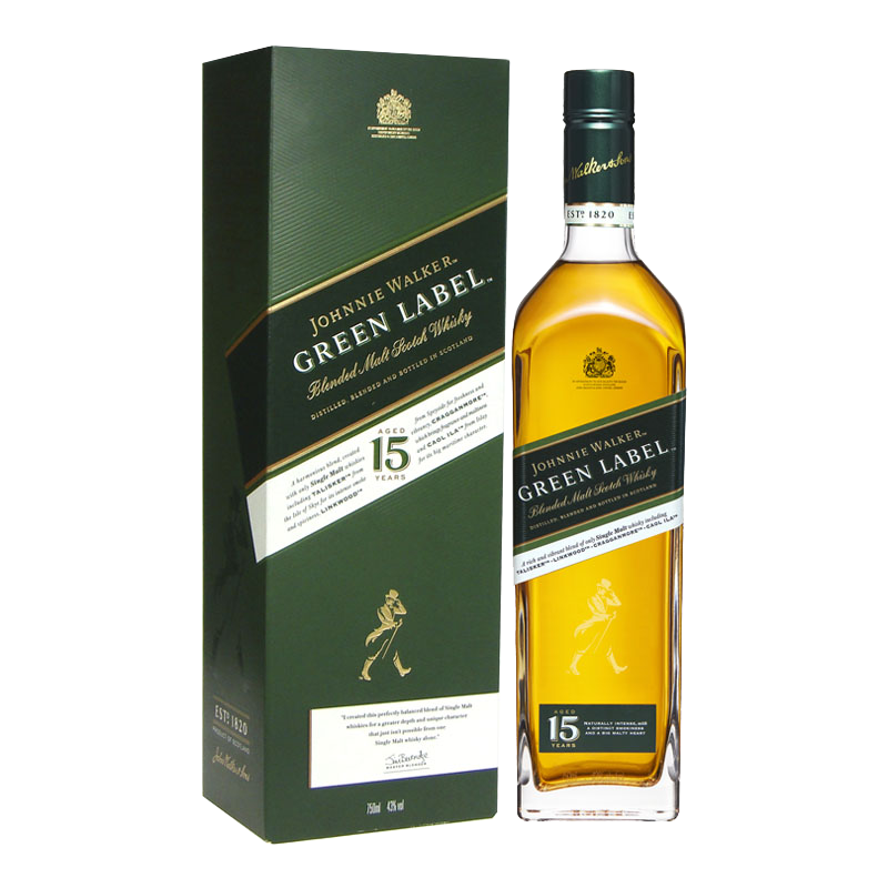 PLUS会员：JOHNNIE WALKER 尊尼获加 绿方绿牌 15年 苏格兰调和威士忌 750ml 254.55元