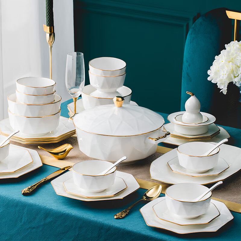 摩登主妇 碗碟套装家用陶瓷乔迁新居日式餐具盘子碗筷套装 10人食 44