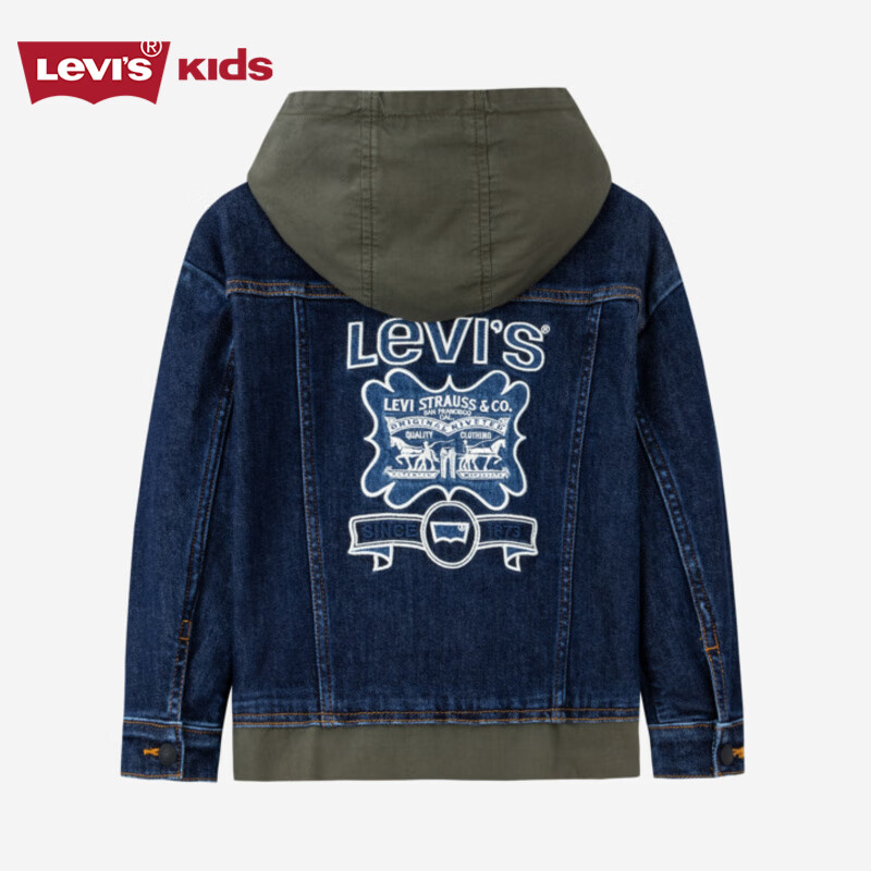 Levi's 李维斯 童装秋男童牛仔外套儿童连帽梭织拼接夹克 中世纪蓝 110/52(4) 13