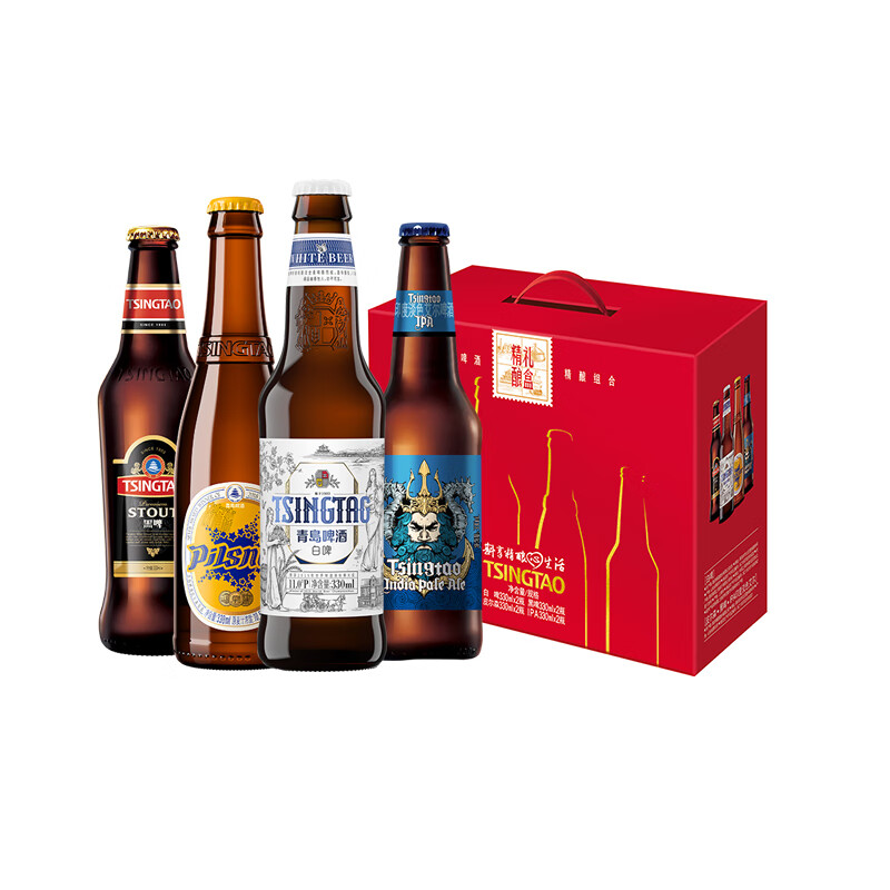 临期品、PLUS会员：青岛啤酒 精酿组合330ml*8瓶 礼盒组合装 50.7元（需买2件，