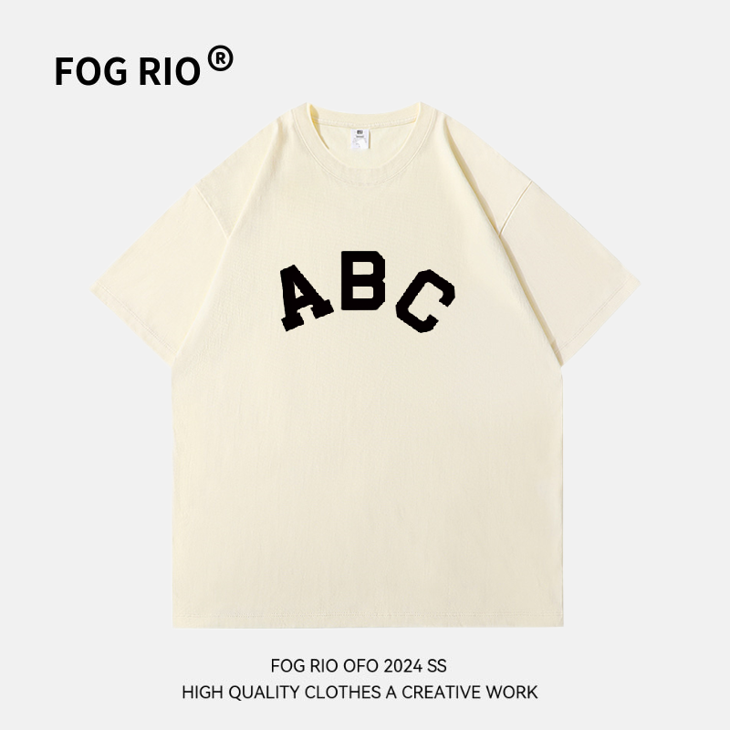 FOG RIO OG RIO原创设计dx新款2024潮牌纯棉重磅情侣短袖T恤男女纯棉t 39.9元（需