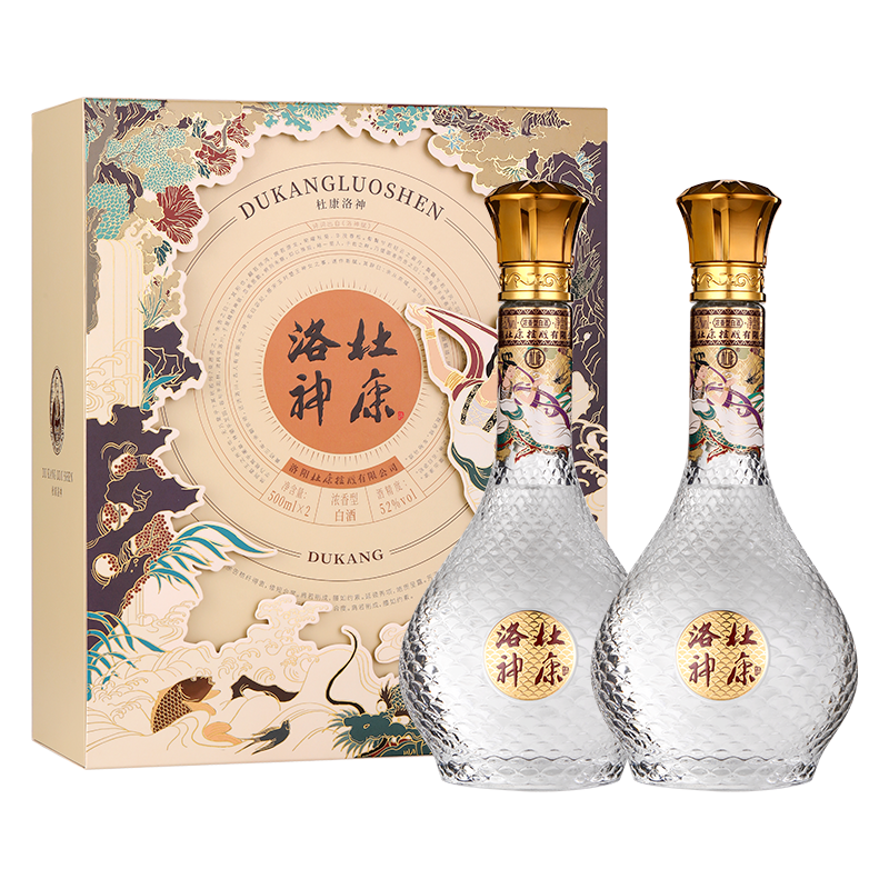 杜康 洛神浓香型高度白酒52度500ml 双支礼盒 130.64元