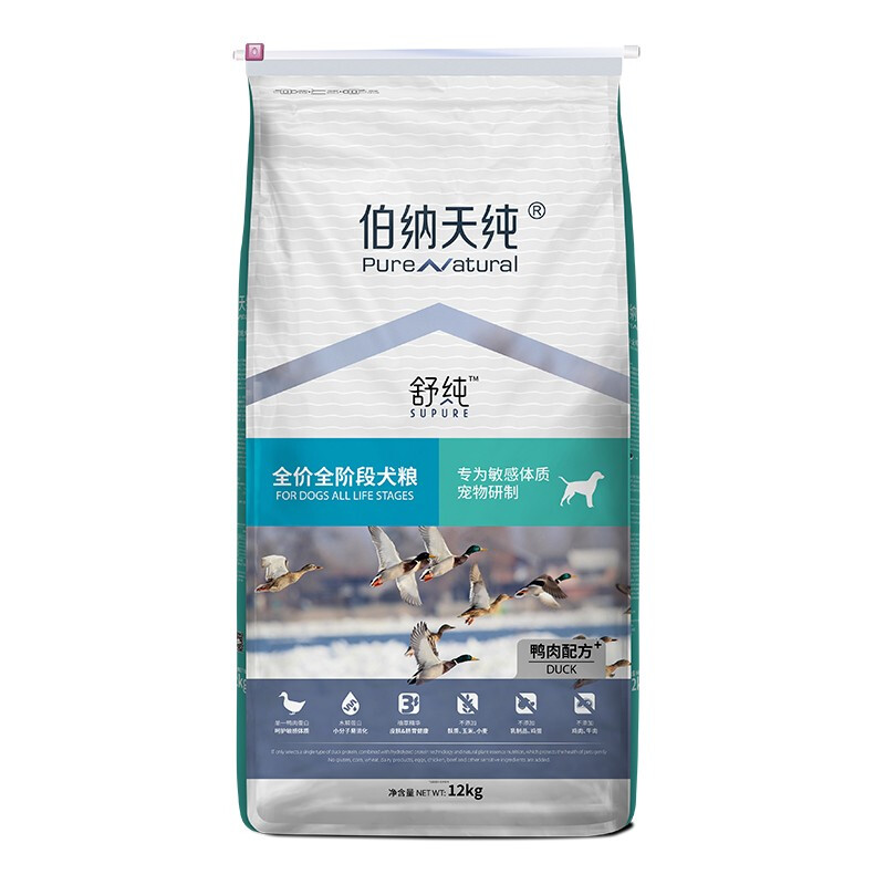 伯纳天纯 舒纯系列 鸭肉梨通用全阶段狗狗干粮 12kg 339.91元（需用券）